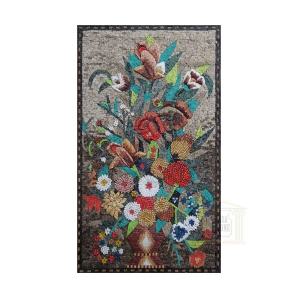 Legendary Flower Vase Marble Stone Mosaic Art