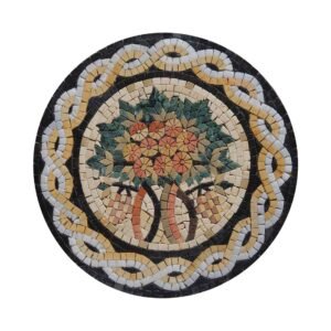 Circular Tree Of Life (White/Yellow) Marble Stone Mosaic Art