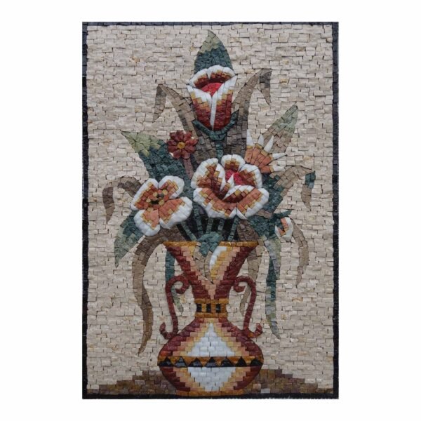 Amphora Bright Multicoulored Flowers Vase Marble Stone Mosaic Art