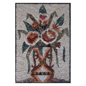 Amphora Multicoloured Flowers Vase Marble Stone Mosaic Art