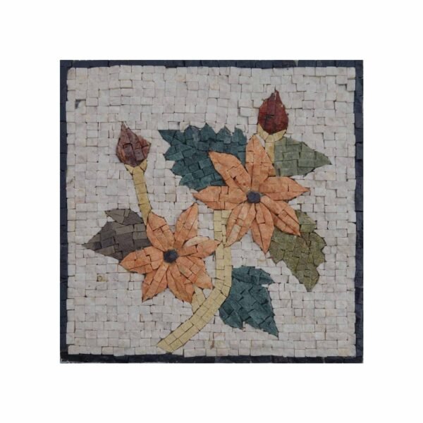 Expressive Simple Multicoloured Flower Bundle Marble Stone Mosaic Art