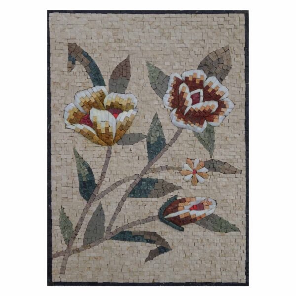 Fashionable Multicoloured Flower Bundle Marble Stone Mosaic Art