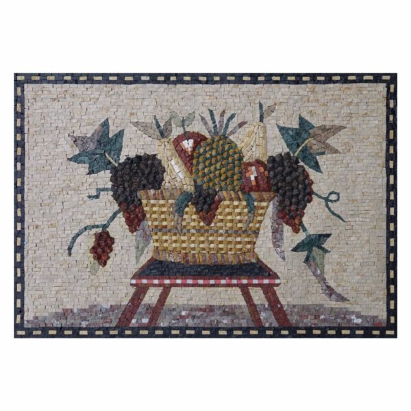 Basket Overloaded With Fruit Marble Stone Mosaic Art