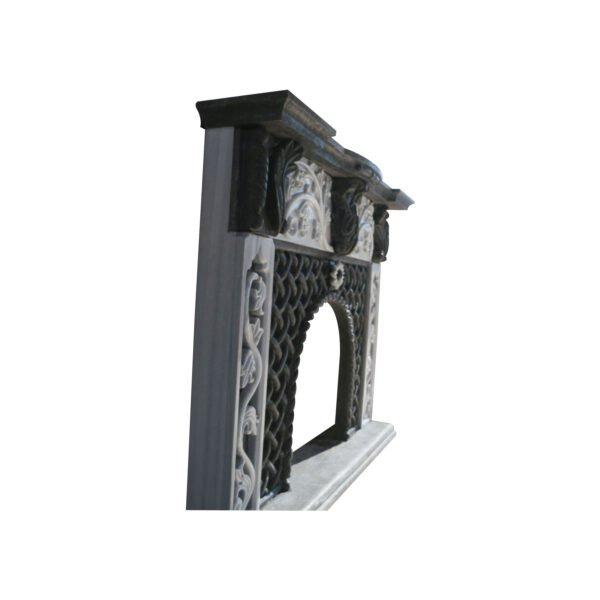 Black Basalt and Marble Fireplace