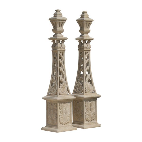 Glazed polished Hand Carved Dark Yellow Limestone Tower