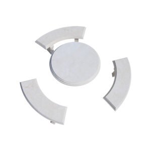 Glazed polished White Limestone Round Table and 3 Bench Set