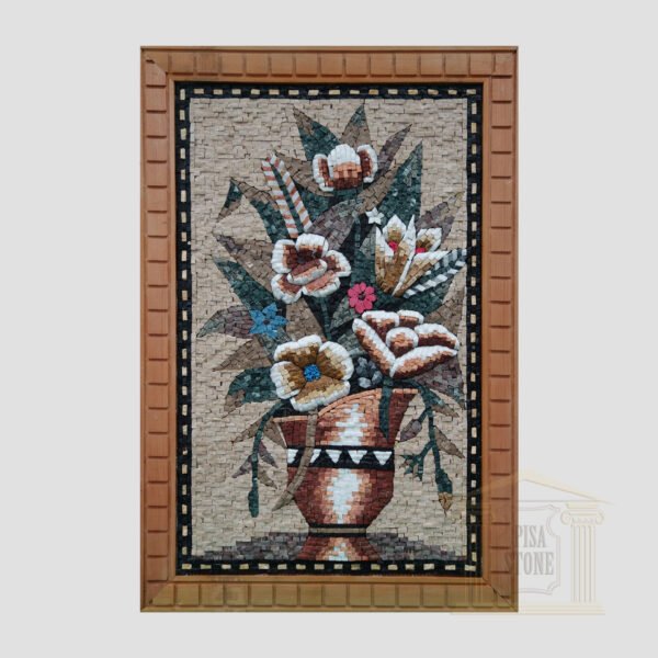 Oriental Flower Vase Marble Stone Mosaic Art