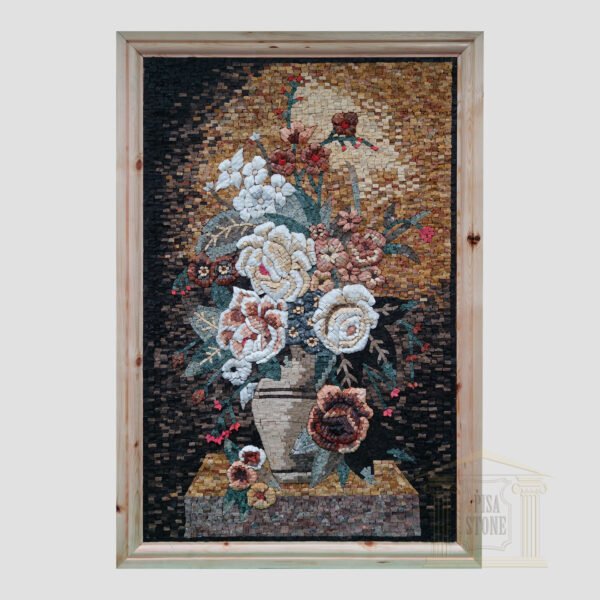 Bright white Flower vase Marble Stone Mosaic Art