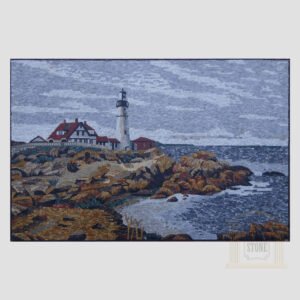 Cape Elizabeth Lighthouse Marble Stone Mosaic Art
