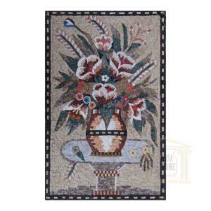 Flower Bouquet on Table Marble Stone Mosaic Art