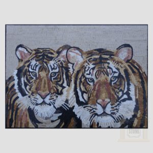 The Two Tigers Marbe Stone Mosaic Art
