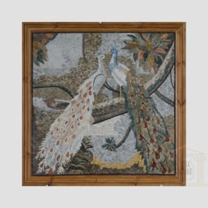 Peacocks Sitting On a Tree Marble Stone Mosaic Art