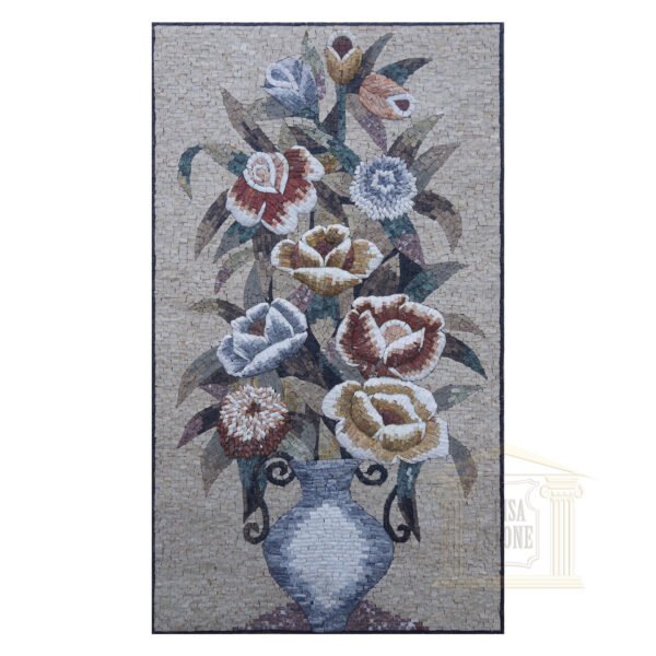 Summer Roses Vase Marble Stone Mosaic Art