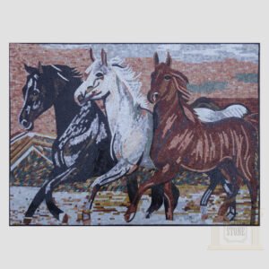 Running Horses Marble Stone Mosaic Art