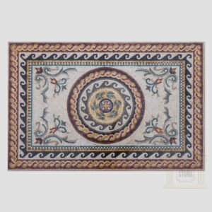Ornamented Rectangular Rug Marble Stone Mosaic Art