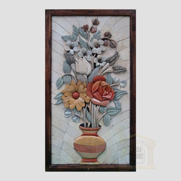 Blue leaves 3D Flower Vase Marble Stone Mosaic Art