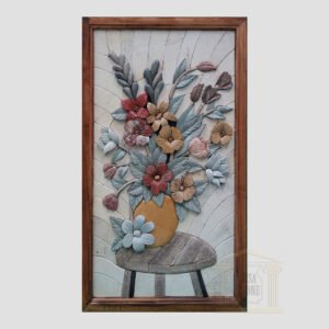 3D Left Orange Flower Pot Marble Stone Mosaic Art