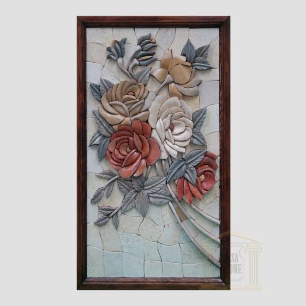 3D Left Flower Swirl Marble Stone Mosaic Art