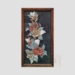 3D Right Branch of Flowers, Black background Marble Stone Mosaic Art