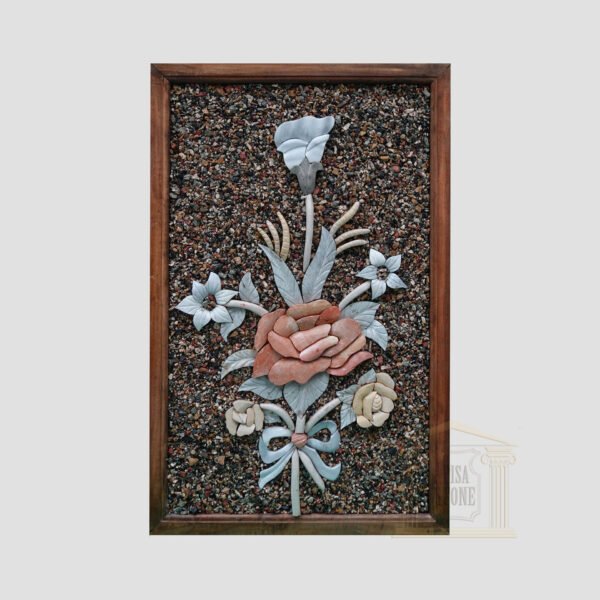 3D Flower bouquet Glittery background Marble Stone Mosaic Art