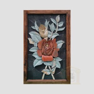 3D Rosa Damascena, Black background Marble Stone Mosaic Art