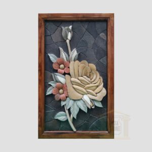 3D Yellow Floribunda Stone Rose, Black background Marble Stone Mosaic Art