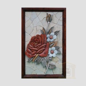 3D Red Floribunda Stone Rose, White background Marble Stone Mosaic Art