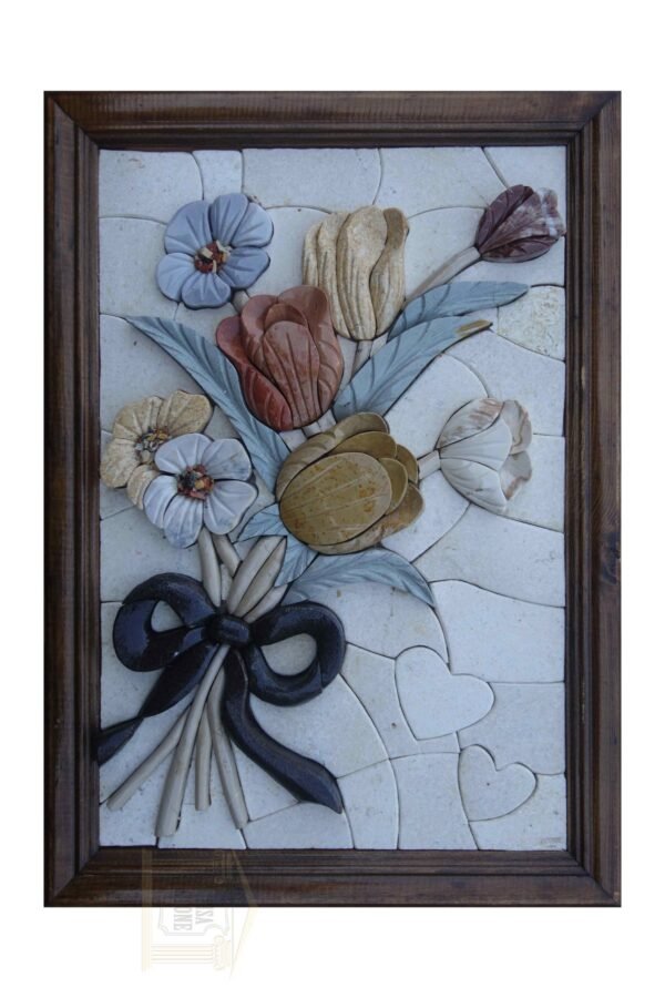 Left Ribbon of Flowers 3D Marble Stone Mosaic Art