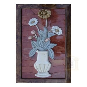 Red Background, White Flower Vase 3D Mosaic Art