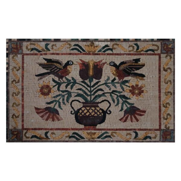 Glazed Polished Rectangular Ornamented Marble Stone Mosaic With Love Birds