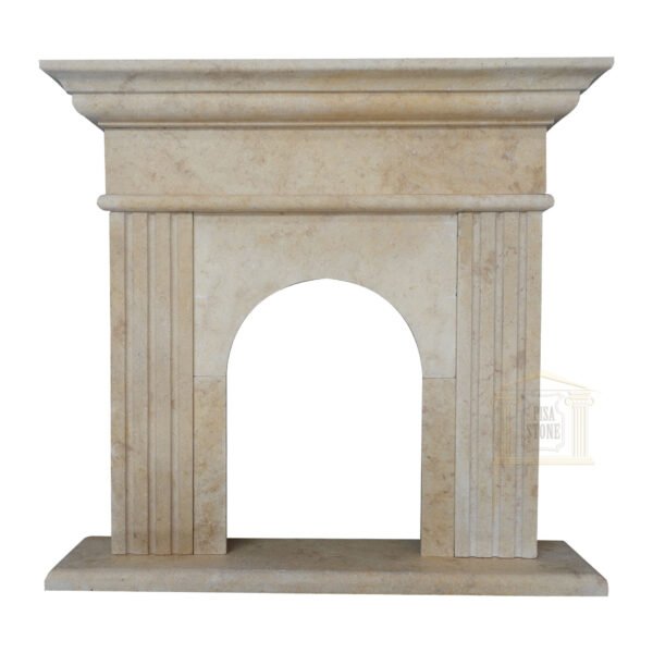 Matt Light Yellow Limestone Fireplace