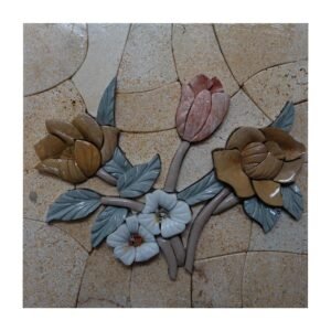 Side By Side Flowers (Right) Marble Stone Mosaic Art