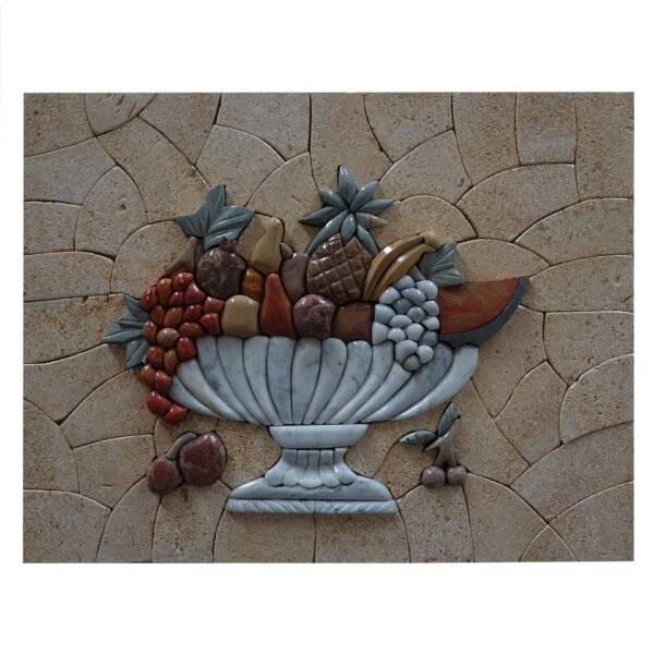 Stylish Multicolored Fruits Basket Marble Stone Mosaic Art