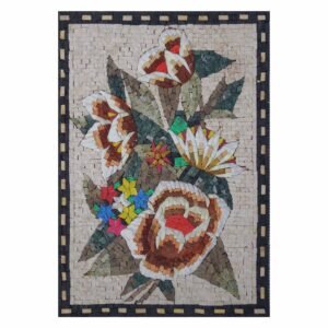 Bright Multicoloured Flower Bouquet Marble Stone Mosaic Art