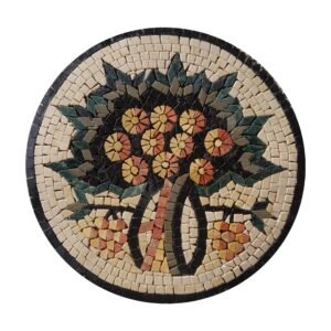 Circular Tree Of Life Black Board Marble Stone Mosaic Art
