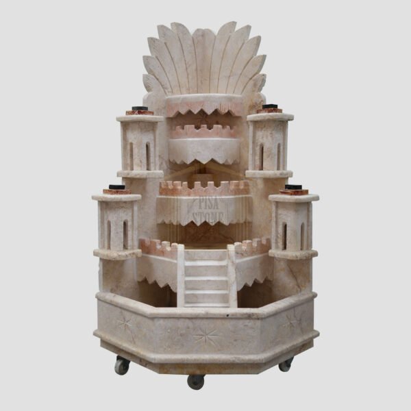 4-Tier Palmette Limestone Corner Waterfall