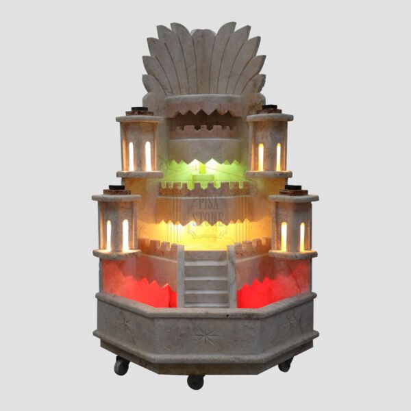 4-Tier Palmette Limestone Corner Waterfall