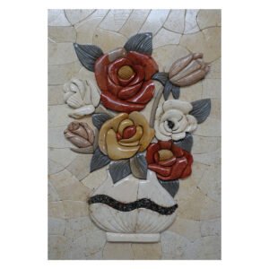 White Vase, Black Swirl Marble Stone Mosaic Art