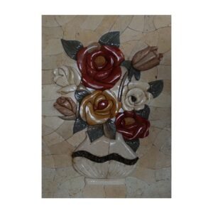 White Vase Red/Yellow Roses Marble Stone Mosaic Art