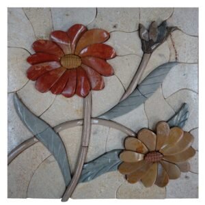 Wonderous Two Flower Cluster Marble Stone Mosaic Art