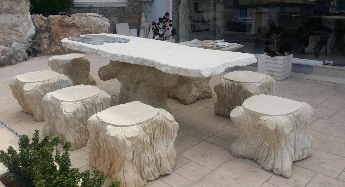 Stone table and seats for the garden