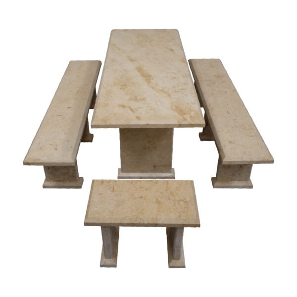 Light Yellow Limestone Table and 4 Bench Set TA-017 1