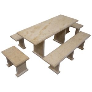 Light Yellow Limestone Table and 4 Bench Set TA-017 2