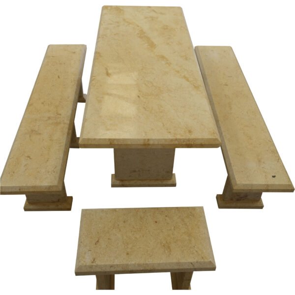 Light Yellow Limestone Table and 4 Bench Set TA-017 3