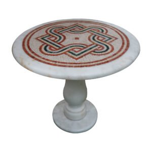 Overlapping geometric marble mosaic circular table TA-004