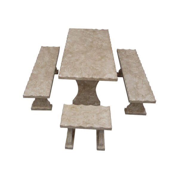 Shell Reef Beige Limestone Table and 4 Bench Set TA-002 1