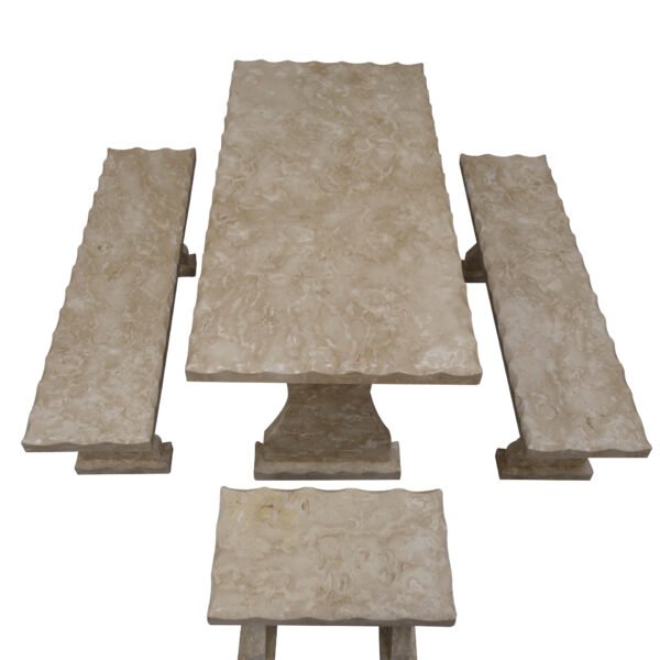 Shell Reef Beige Limestone Table and 4 Bench Set TA-002 3