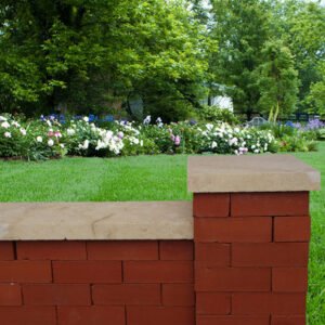 Garden-&-Wall-with-light-yellow-flat-coping-&-pier-caps-
