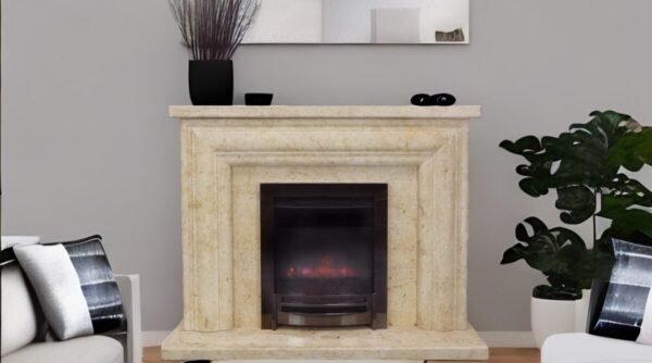 Light Yellow Limestone Fireplace Surround