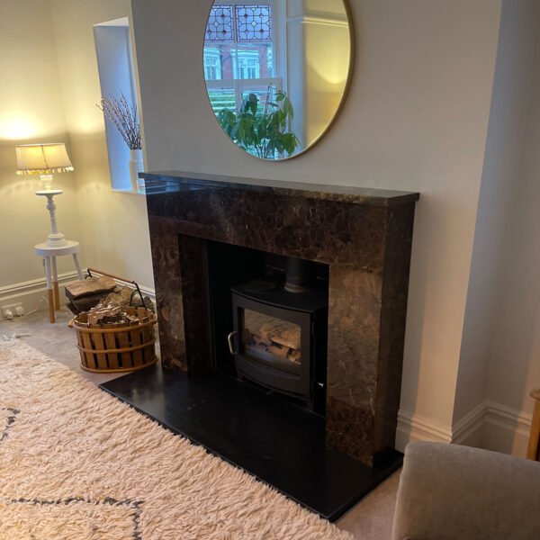 Dark Emperador Marble Fireplace Surround side